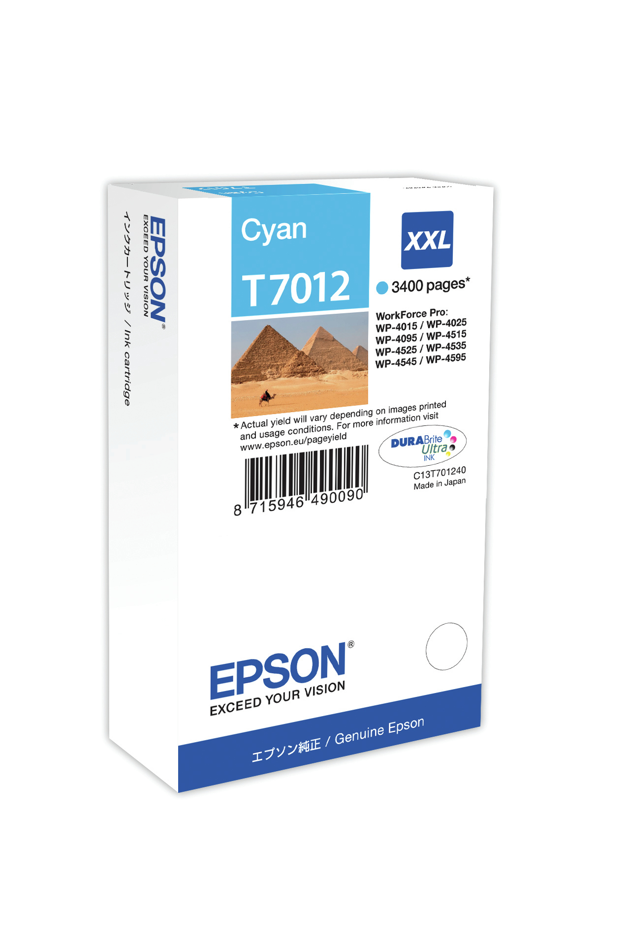 Image of Epson C13T70124010/T7012 Ink cartridge cyan XXL, 3.4K pages...