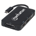 Manhattan USB-C Dock/Hub, Ports (x4): DisplayPort, DVI-I, HDMI or VGA, Note: Only One Port can be used at a time, External Power Supply Not Needed, Universal for all devices, Cable 8cm, Black, Three Year Warranty
