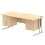 Dynamic Impulse W1800 x D800 x H730mm Straight Office Desk Cantilever Leg With 2x3 Drawer Double Fixed Pedestal Maple Finish Silver Frame - MI002458 DD