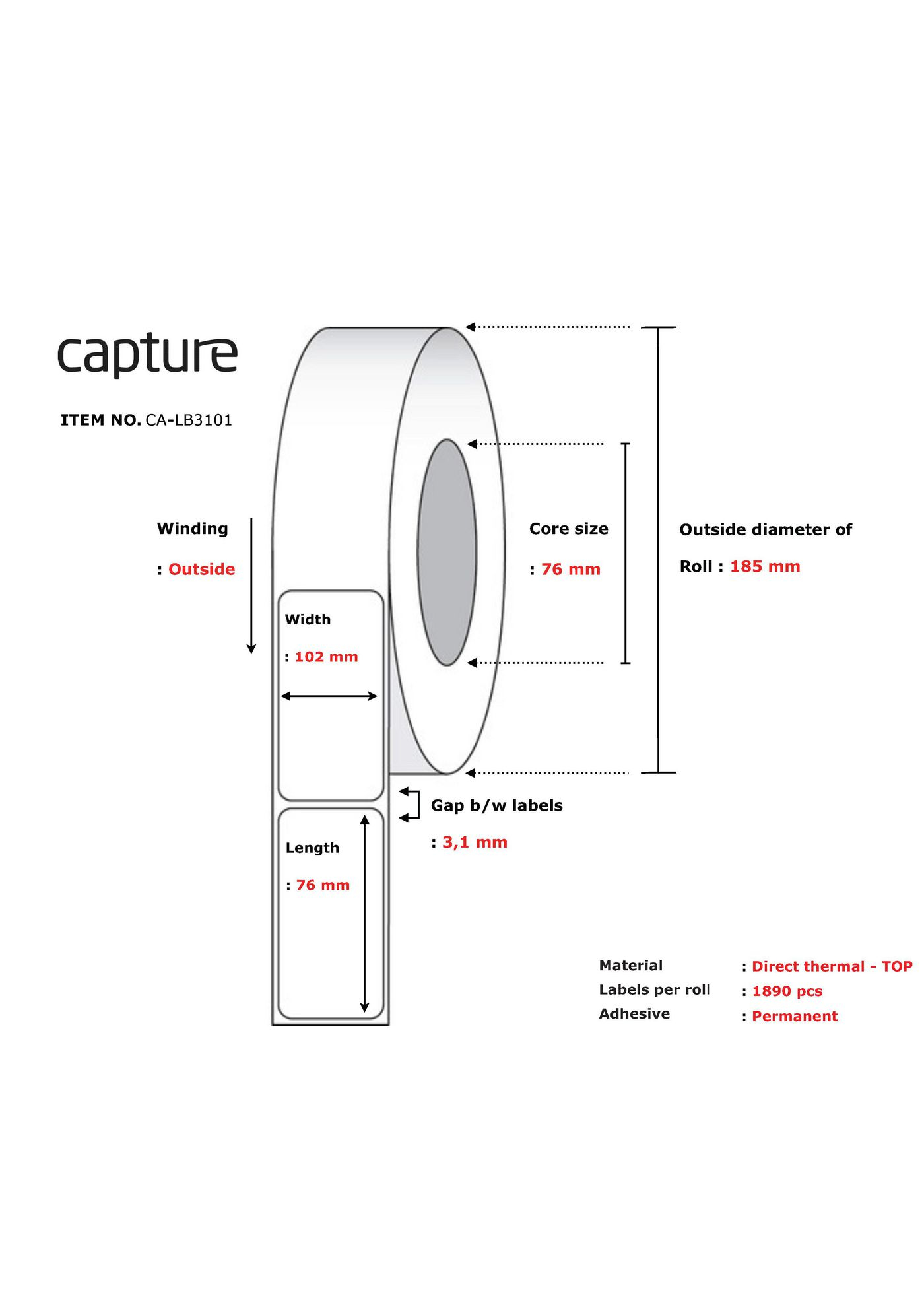 Capture CA-LB3101 printer label White