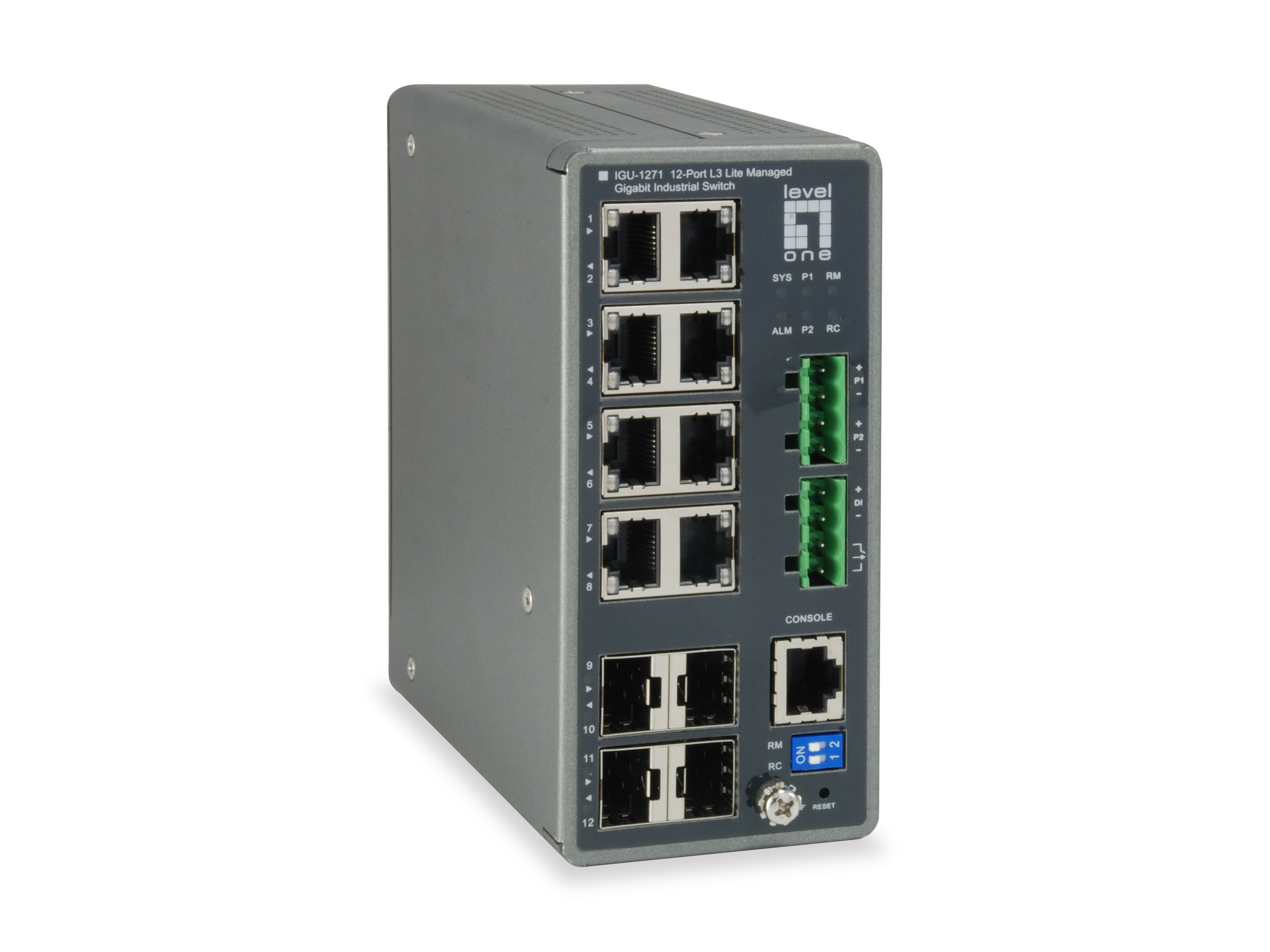 Image of LevelOne TURING 12-Port L3 Lite Managed Gigabit Industrial Switch,...