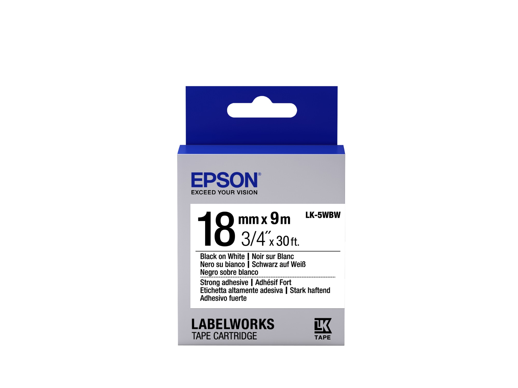 Epson Black/White C53s655012/Lk-5Wbw Ribbon On Extra Adhesive 18Mm X 9