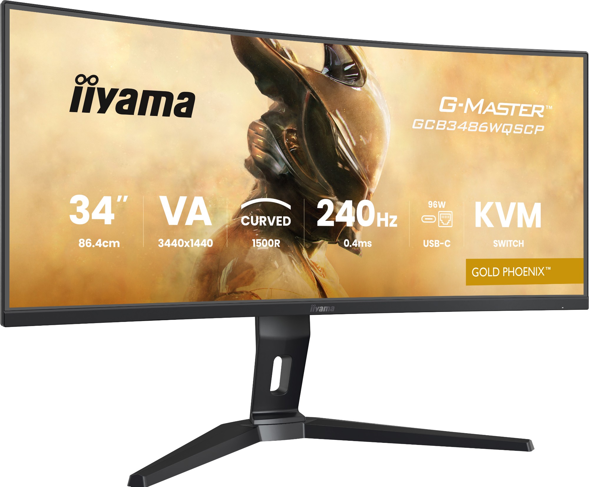 iiyama G-MASTER Get ahead with the curved GCB3486WQSCP-B1 Gold Phoenix featuring 240Hz refresh rate, 0.4ms response time and KVM Switch