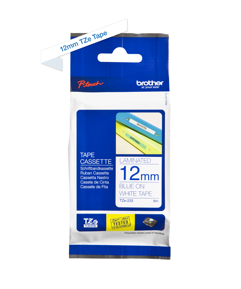 Brother TZE-233 DirectLabel blue on white Laminat 12mm x 8m for Brother P-Touch TZ 3.5-18mm/6-12mm/6-18mm/6-24mm/6-36mm