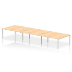 Dynamic Impulse W5400 x D1600 x H750mm Back to Back 6 Person Bench Desk With Cable Management Ports Goal Post Leg Maple Finish Silver Frame - IB00414 DD