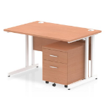 Dynamic Impulse Cantilever Straight Office Desk W1200 x D800 x H730mmm Beech Finish White Frame With 2 Drawer Mobile Pedestal - I003899 DD
