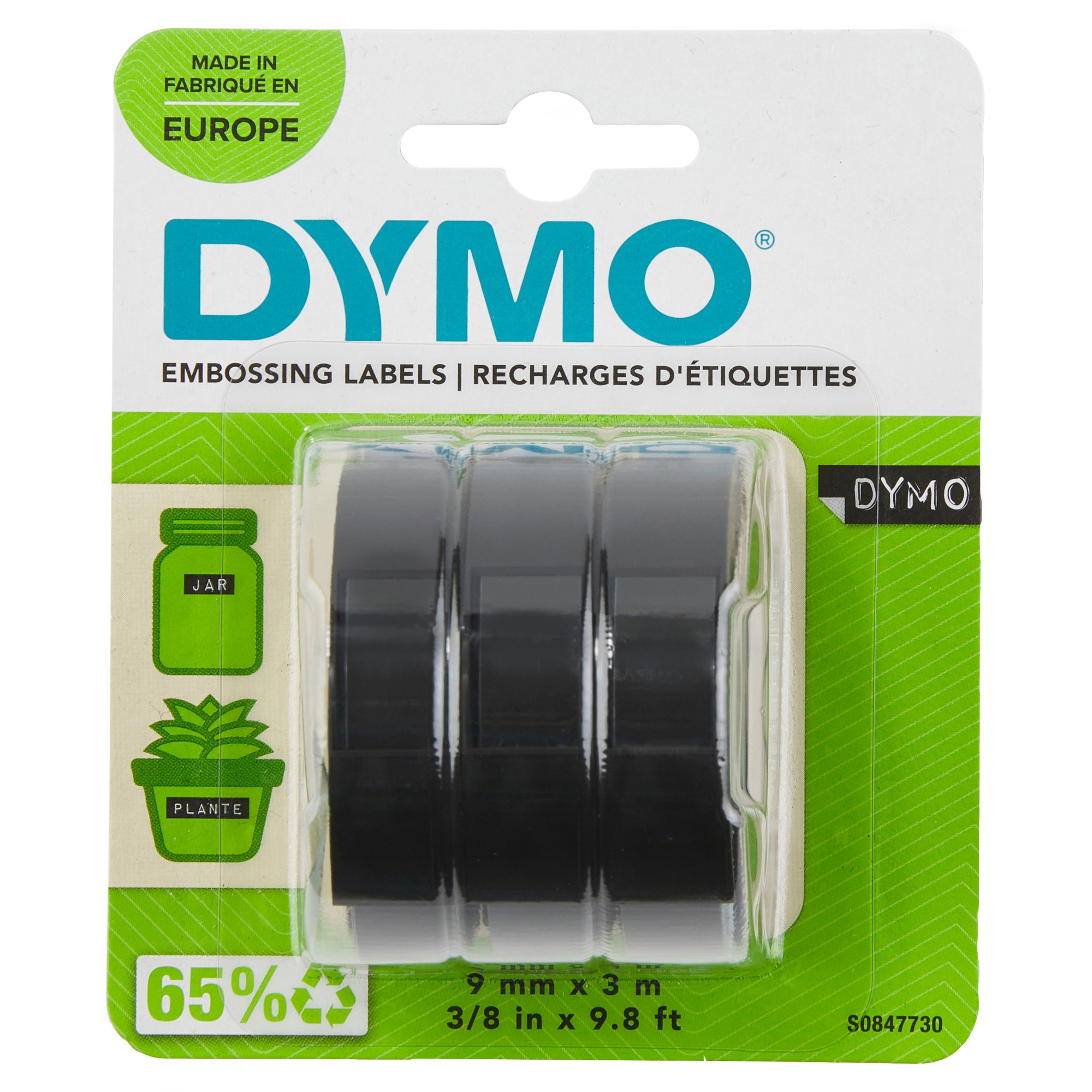 Dymo Black S0847730 Embossing Tape 3D 9Mmx3m Pack=3 For 3D 9Mm