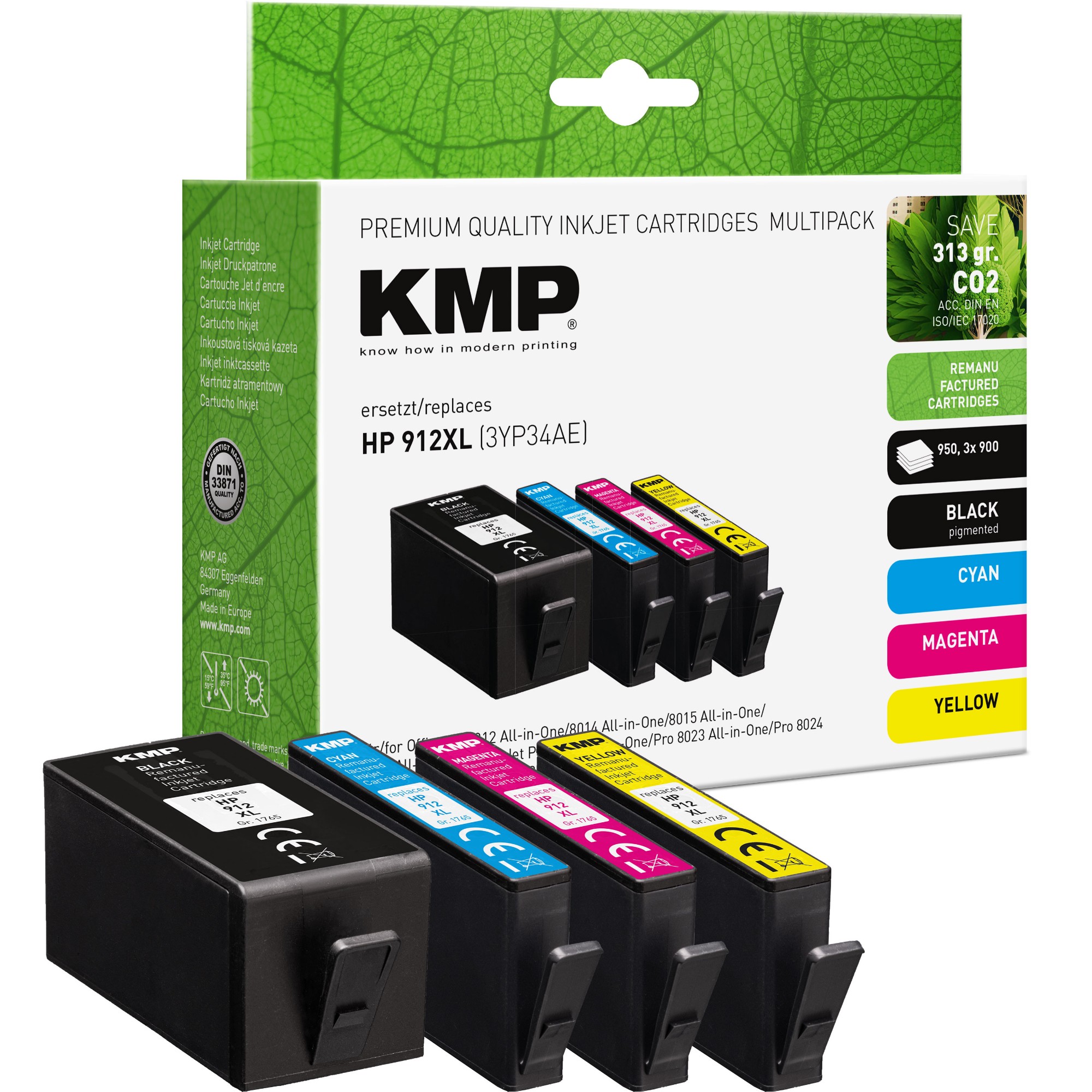 EU Product - KMP Patrone HP HP912XL 3YP34AE BK/C/M/Y Multipack remanufactured