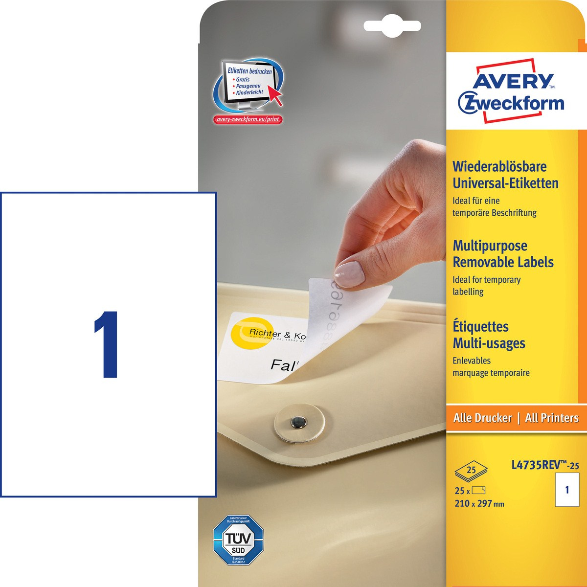 Avery Removable Labels. 210 x 297 mm