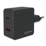 LogiLink Typhoon USB Wall Charger, 2port, USB-AF & USB-CF, 18W, w/PD, black