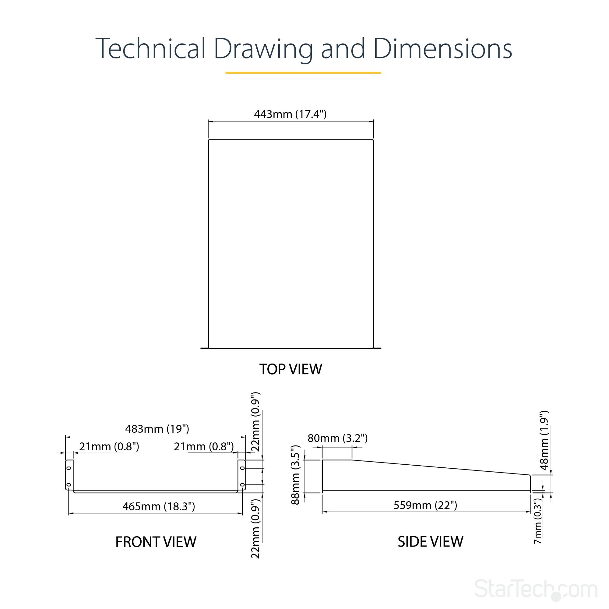 StarTech.com 2U 22in Depth Fixed Rack Mount Shelf - 50lbs / 22kg