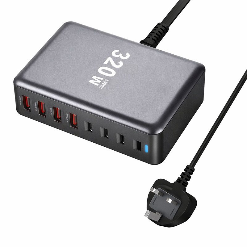 Fdl Black 8 Port 4X Usb A Qc3 & 4X Usb-C Pd Charger - 320W