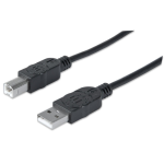 Manhattan USB-A to USB-B Cable, 3m, USB 2.0, 480 Mbps, Hi-Speed USB, Black, Lifetime Warranty, Equivalent to USB2HAB3M