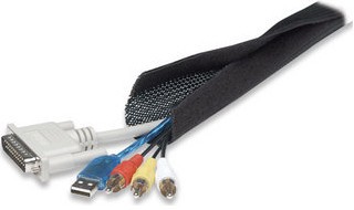 Manhattan FlexWrap Cable Tidy, 1.8m, Black, Tidies up and helps protect multiple cables, Easy open sides, Lifetime Warranty, Blister