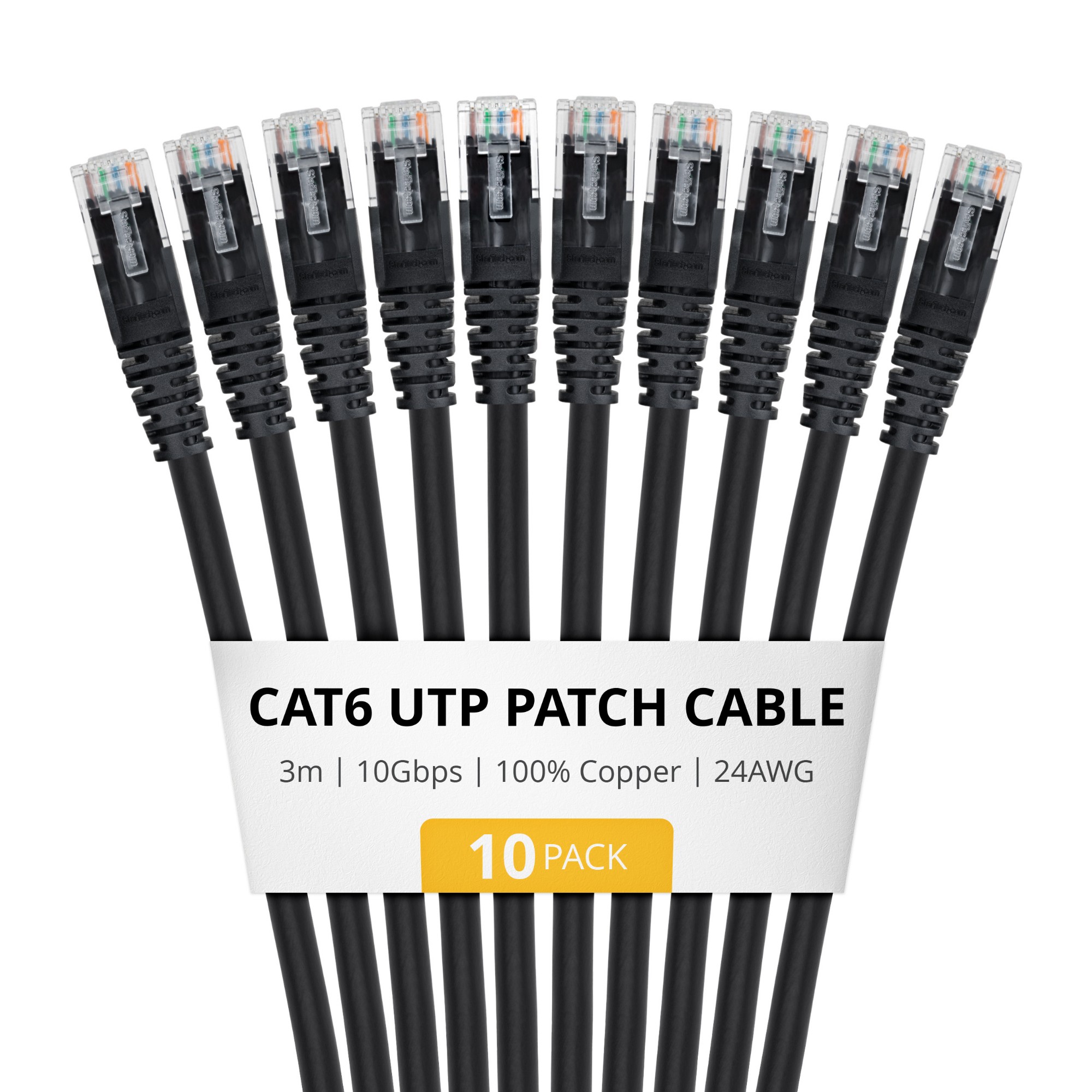 Image of StarTech.com 3m Black Cat6 Ethernet Cable. 10 Pack. Snagless. 100W PoE