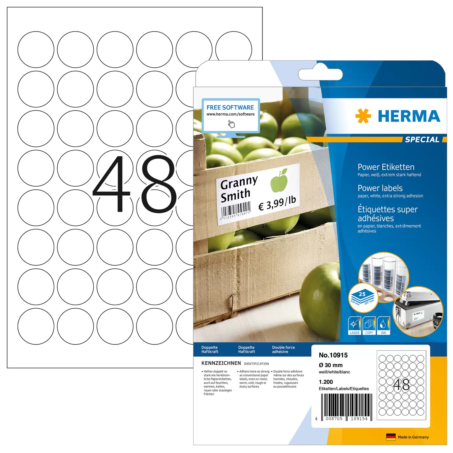 Image of HERMA Labels A4 Ø 30 mm round white extra strong adhesion paper...