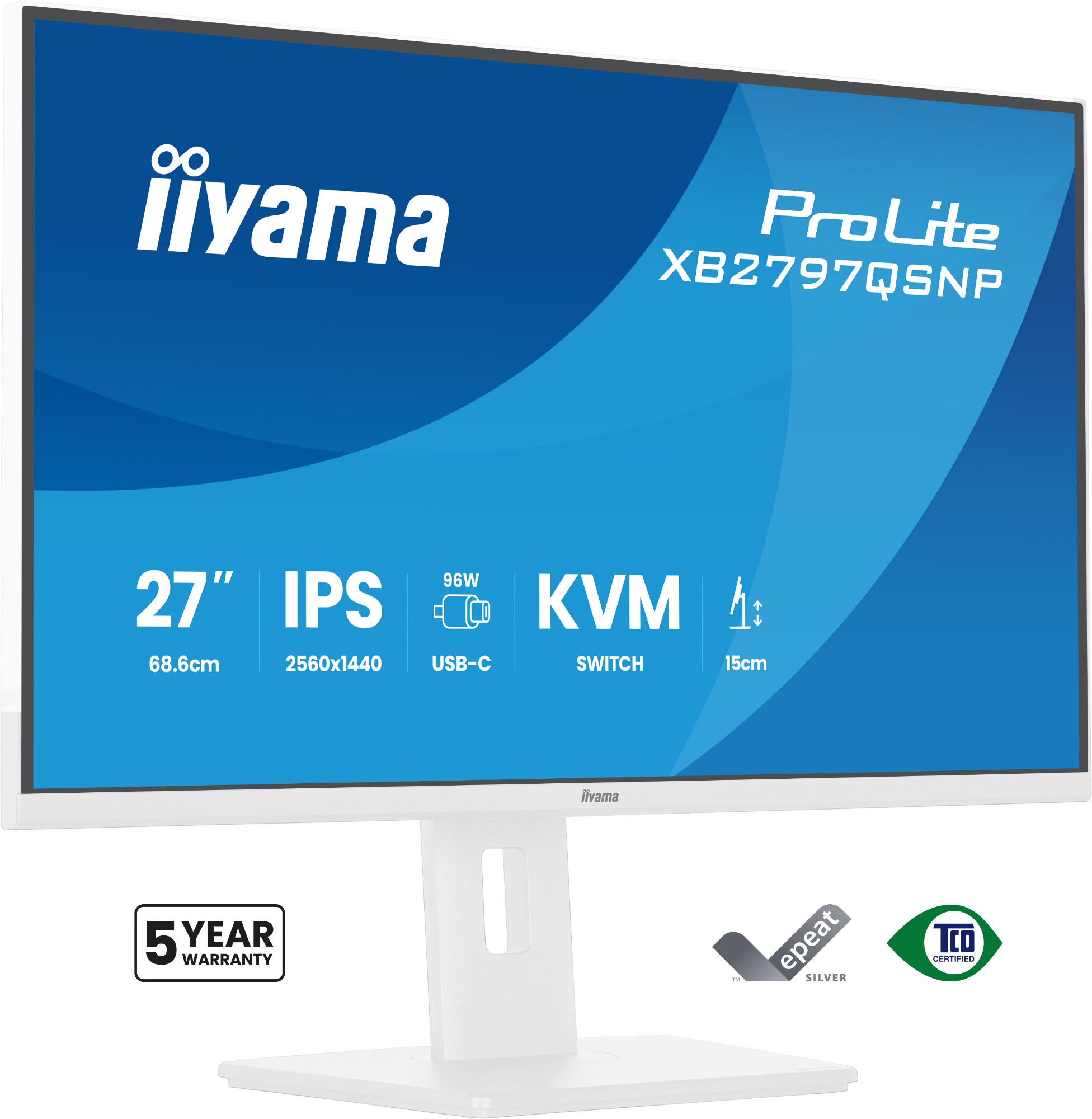 iiyama ProLite XB2797QSNP-W1 computer monitor 68.6 cm (27") 2560 x 1440 pixels Quad HD LCD White