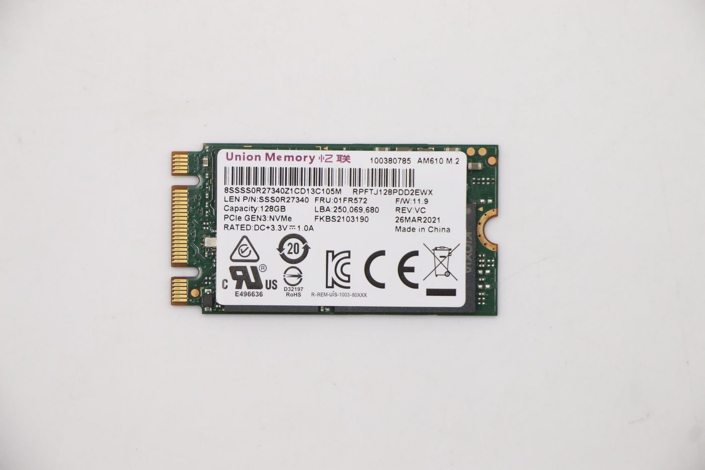 Image of Lenovo UMIS AM610 128GB M.2 PCIe 2242 RPFTJ128PDD2EWX SSD - Approx...