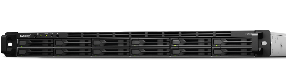 Synology FlashStation FS2500 84TB (12 x 7TB) 12 bay; Efficient All-Flash Server for I/O-Intensive Applications; AMD Ryzen V1780B quad-core (8-thread) 3.35 GHz- max boost clock up to 3.6 GHz; 8 GB DDR4 ECC UDIMM (expandable up to 32 GB); 2 x 1GbE RJ-45- 2