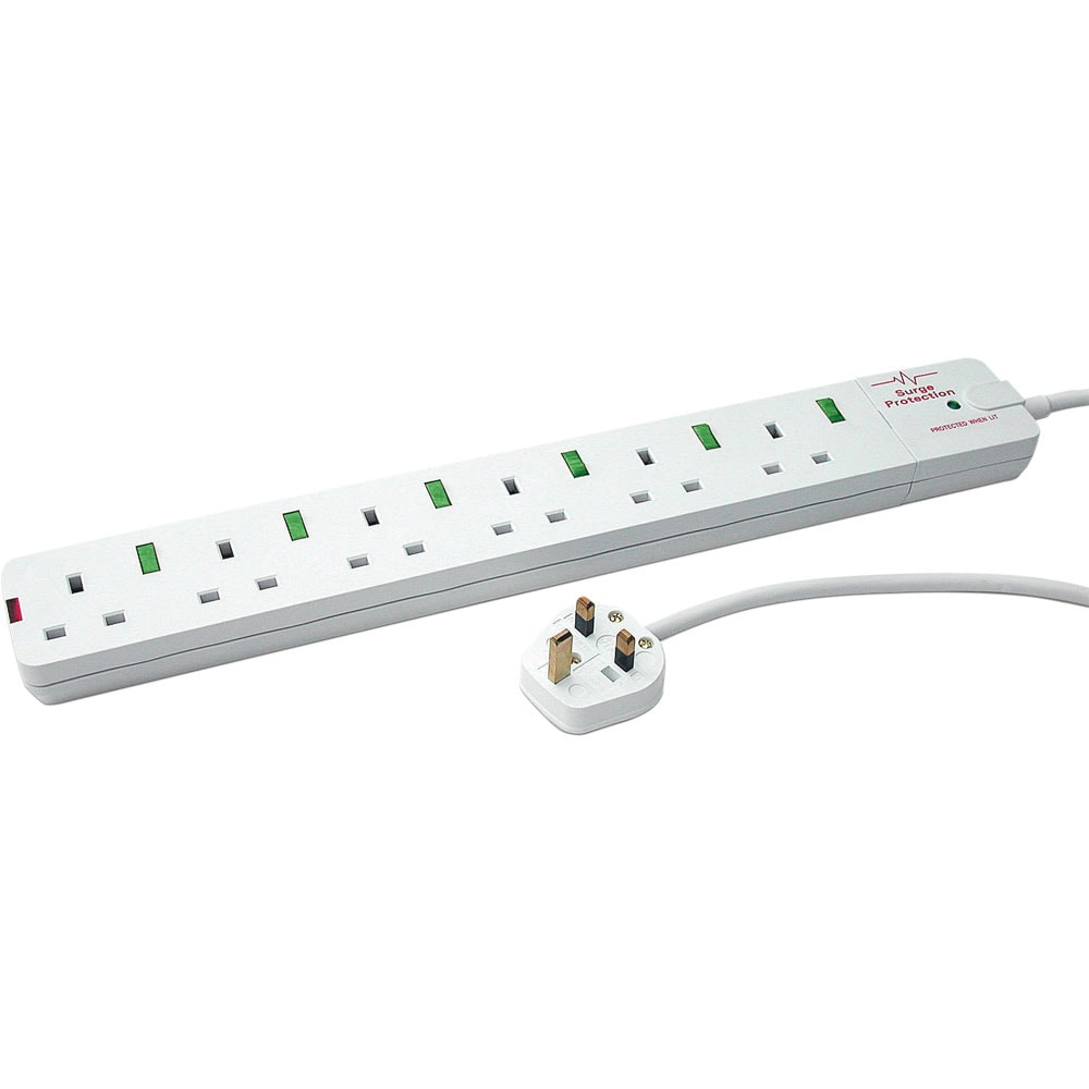 Videk 6 Way13A Surge Protected Mains Socket Individually Switched 2m Cable