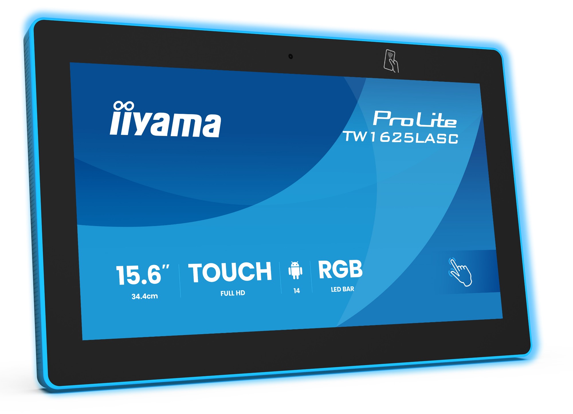 iiyama 15.6” PCAP 10pt touchscreen PC with Android, Power over Ethernet Technology, NFC/RFID reader and a RGB LED bar around the screen