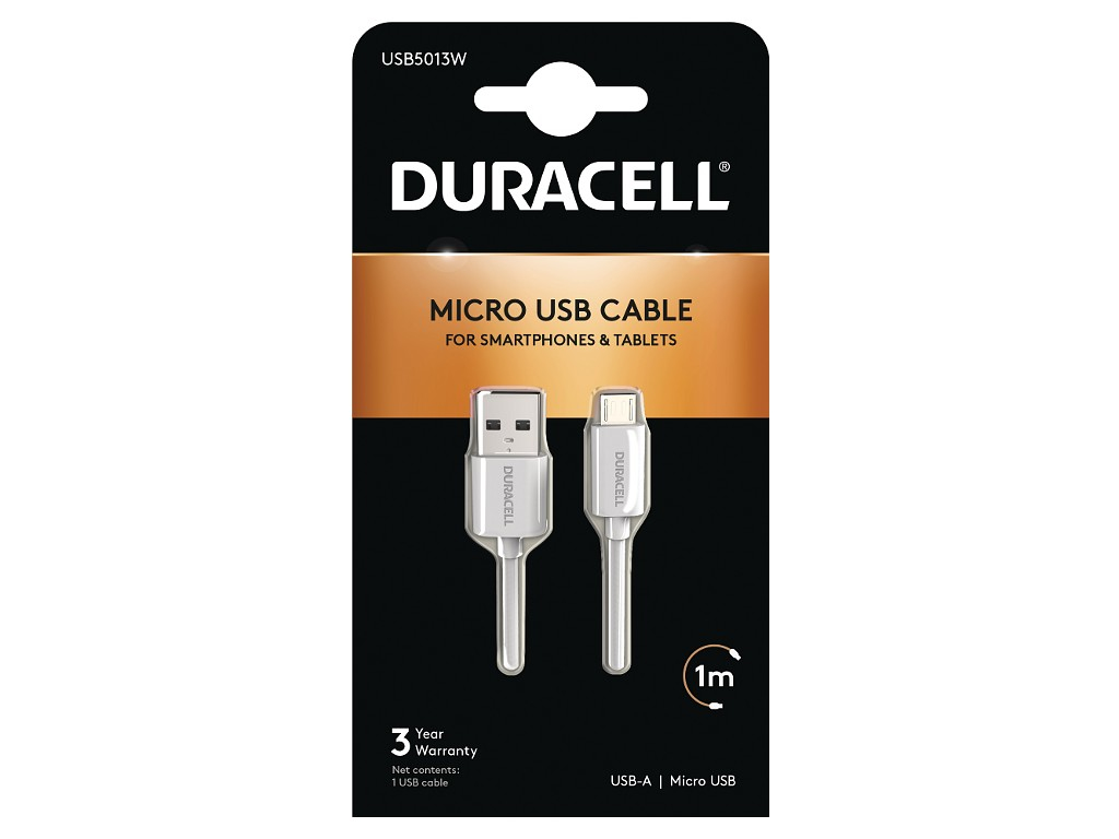 Photos - Cable (video, audio, USB) Duracell Sync/Charge Cable 1 Metre White USB5013W 