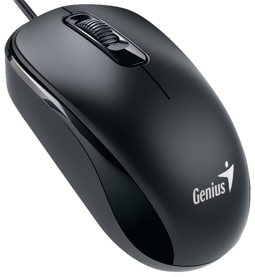 31010116100 GENIUS DX-110 Wired USB Plug and Play Mouse, 1000 DPI Optical Tracking, 3 Button with Scroll Wheel, Ambidextrous Design with 1.5m Cable, Black