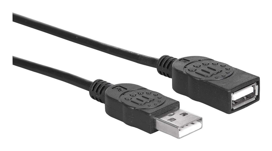 Manhattan USB-A to USB-A Extension Cable, 1.8m, Male to Female, 0 Mbps (USB 2.0), Hi-Speed USB, Black, Lifetime Warranty, Equivalent to USBEXTAA6BK