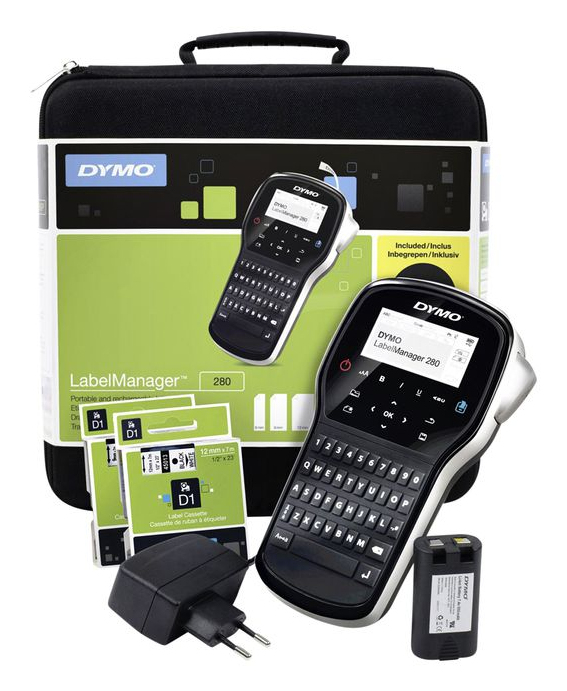 DYMO LabelManager 280 Rechargeable Handheld Label Maker Kit | QWERTY Keyboard | with 2 Rolls of D1 Labels & Carrying Case