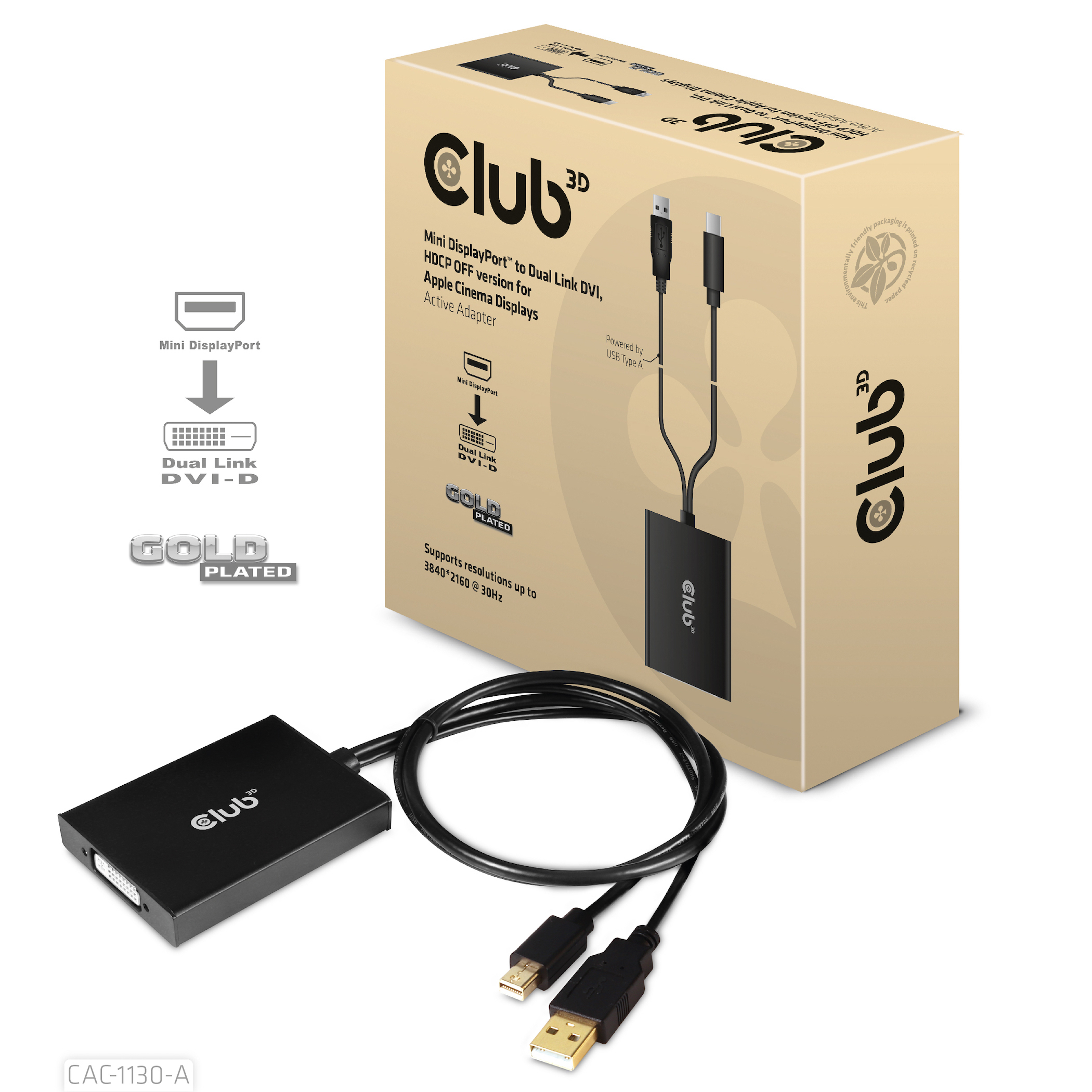 Image of CLUB3D Mini DisplayPort to Dual Link DVI, HDCP OFF version for...