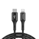 PISEN Braided Lightning to USB-C PD Fast Charge Cable (1.2M) Black-Supports 2.4A,Reinforced Wire Treatment,Extended Soft SR, Apple iPhone/iPad/MacBook