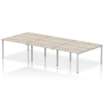 Dynamic Impulse Back-to-Back 6 Person Bench Desk W1200 x D1600 x H730mm With Cable Ports Grey Oak Finish Silver Frame - IB00173 DD