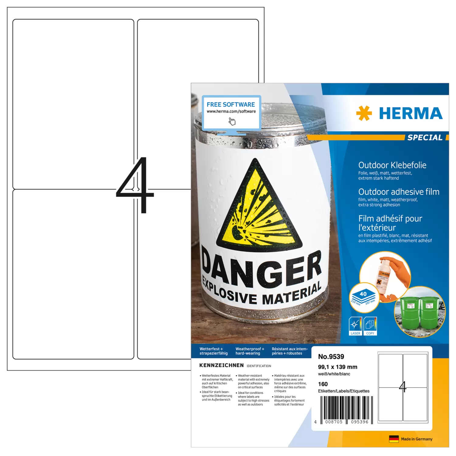 Image of HERMA 9539 self-adhesive label Rectangle White 160 pc(s)