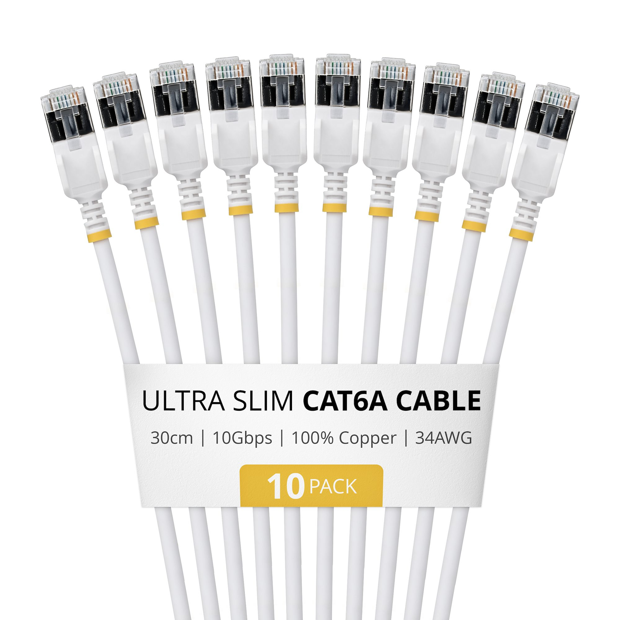 StarTech.com 30cm White Ultra Slim Cat6A Ethernet Cable. 10 Pack. Snag