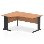 Dynamic Impulse Left Crescent Office Desk W1600 x D1200 x H730mm Cable Managed Leg Oak Finish Black Frame - I004566 DD