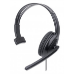 Manhattan Mono Over-Ear Headset (USB) (Clearance Pricing), Microphone Boom (padded), Polybag Packaging, Adjustable Headband, In-Line Volume Control, Ear Cushion, USB-A for both sound and mic use, cable 1.5m, Three Year Warranty