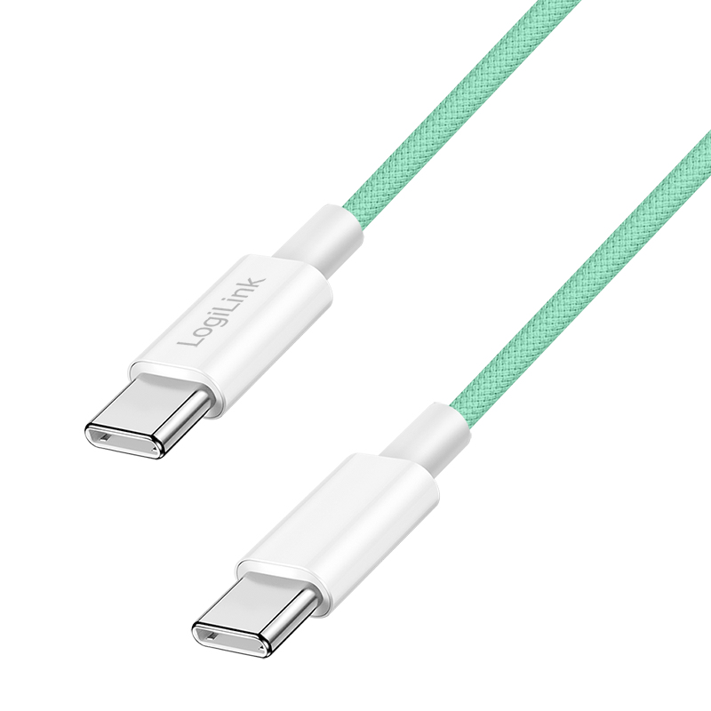 LogiLink USB 2.0 Type-C cable, C/M to C/M, nylon jacket, 60W, green, 1.5 m