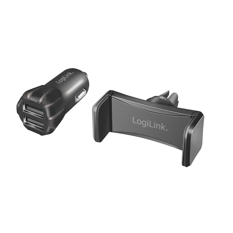 Image of LogiLink USB Kfz Ladegerät+ Smartphone Halterung im Set