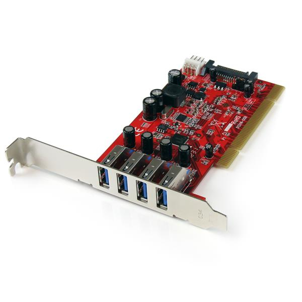 Image of StarTech.com 4 Port PCI SuperSpeed USB 3.0 Adapter Card with SATA...