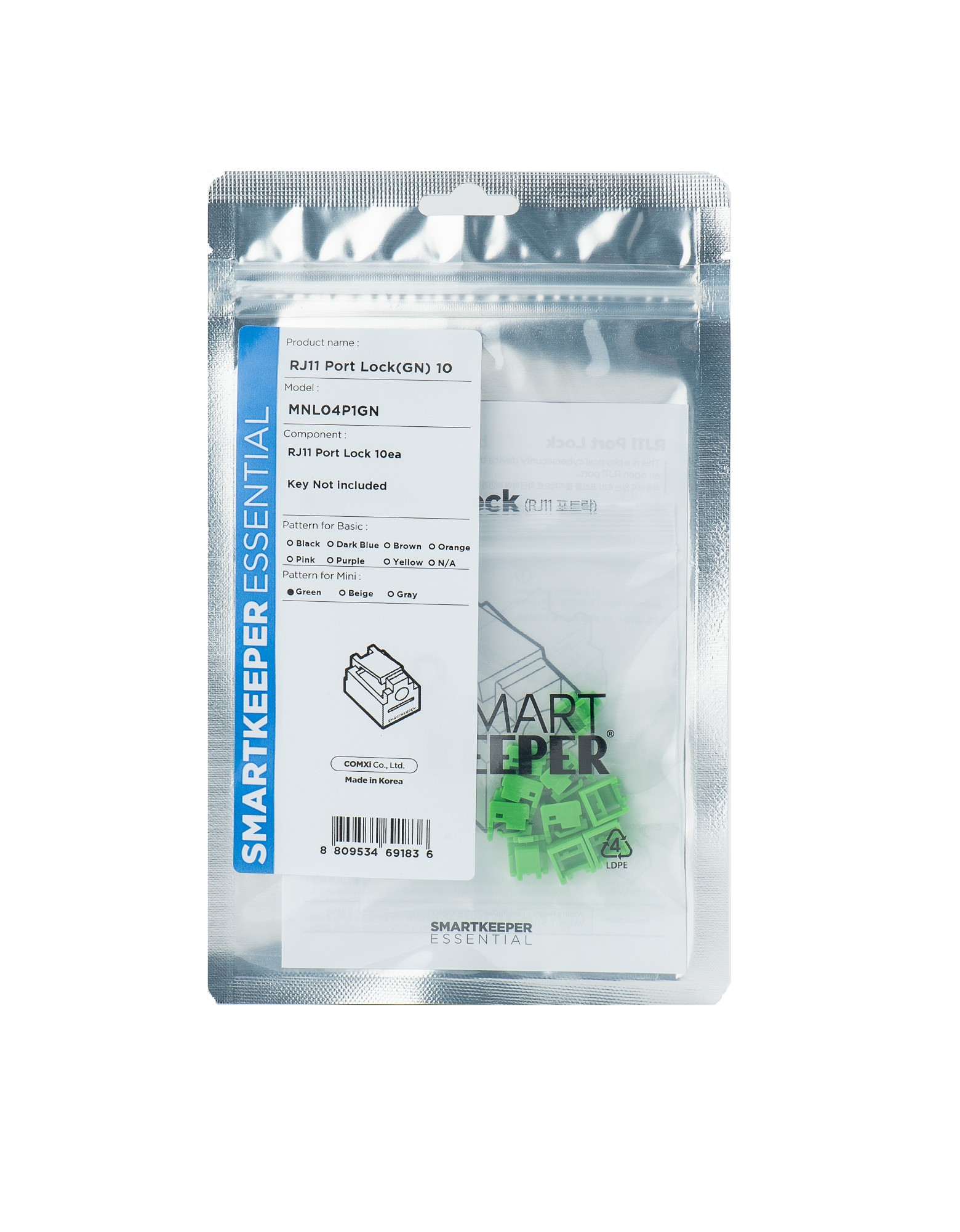 Smartkeeper MNL04P1GN port blocker RJ-11 Green 1 pc(s)