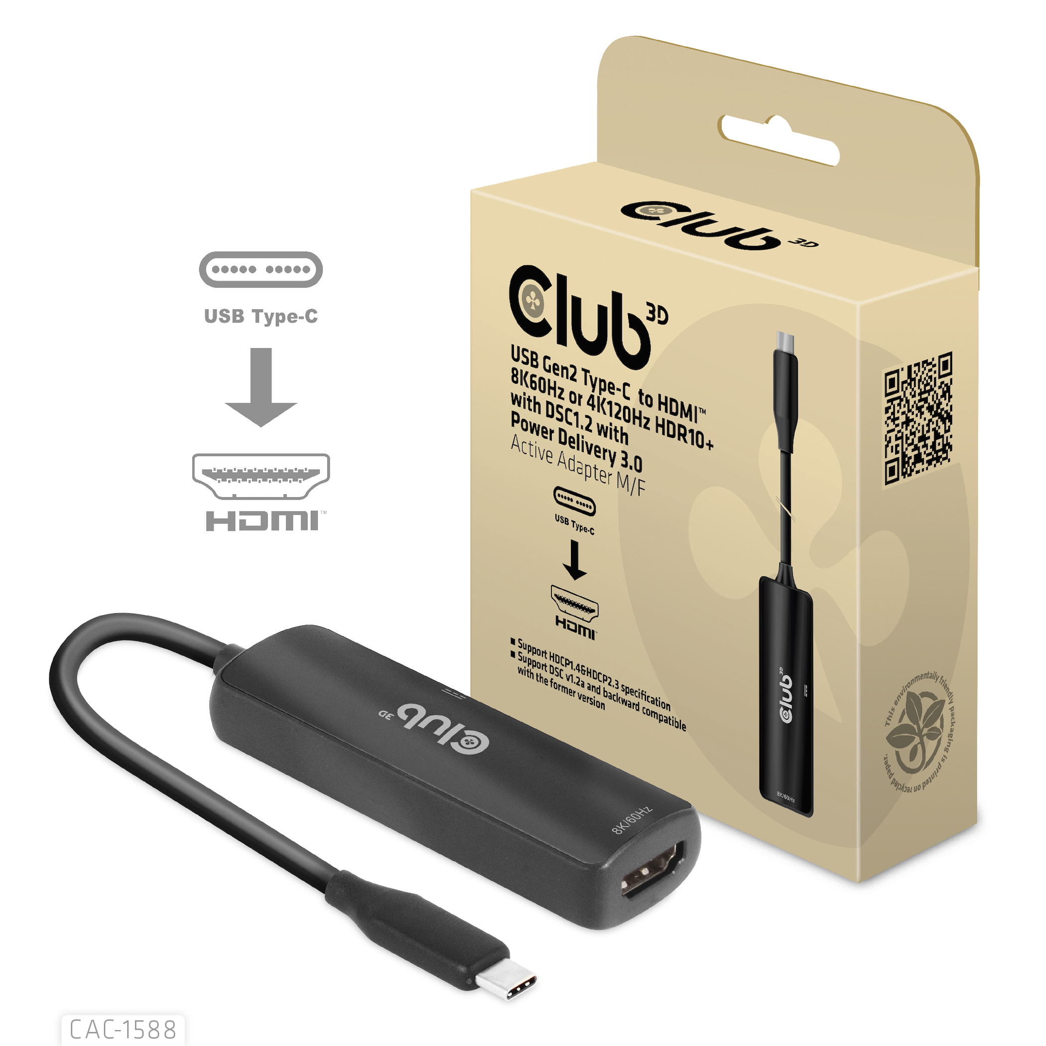 Image of CLUB3D USB Gen2 Type-C to HDMI 8K60Hz or 4K120Hz HDR10+ with...