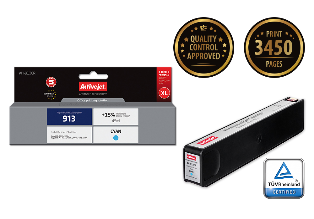 Activejet AH-913CR ink (replacement for HP 913 F6T77AE; Premium; 45 ml; cyan)