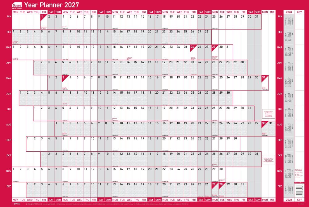2027 Unmounted Original Year Wall Planner 915 x 610mm