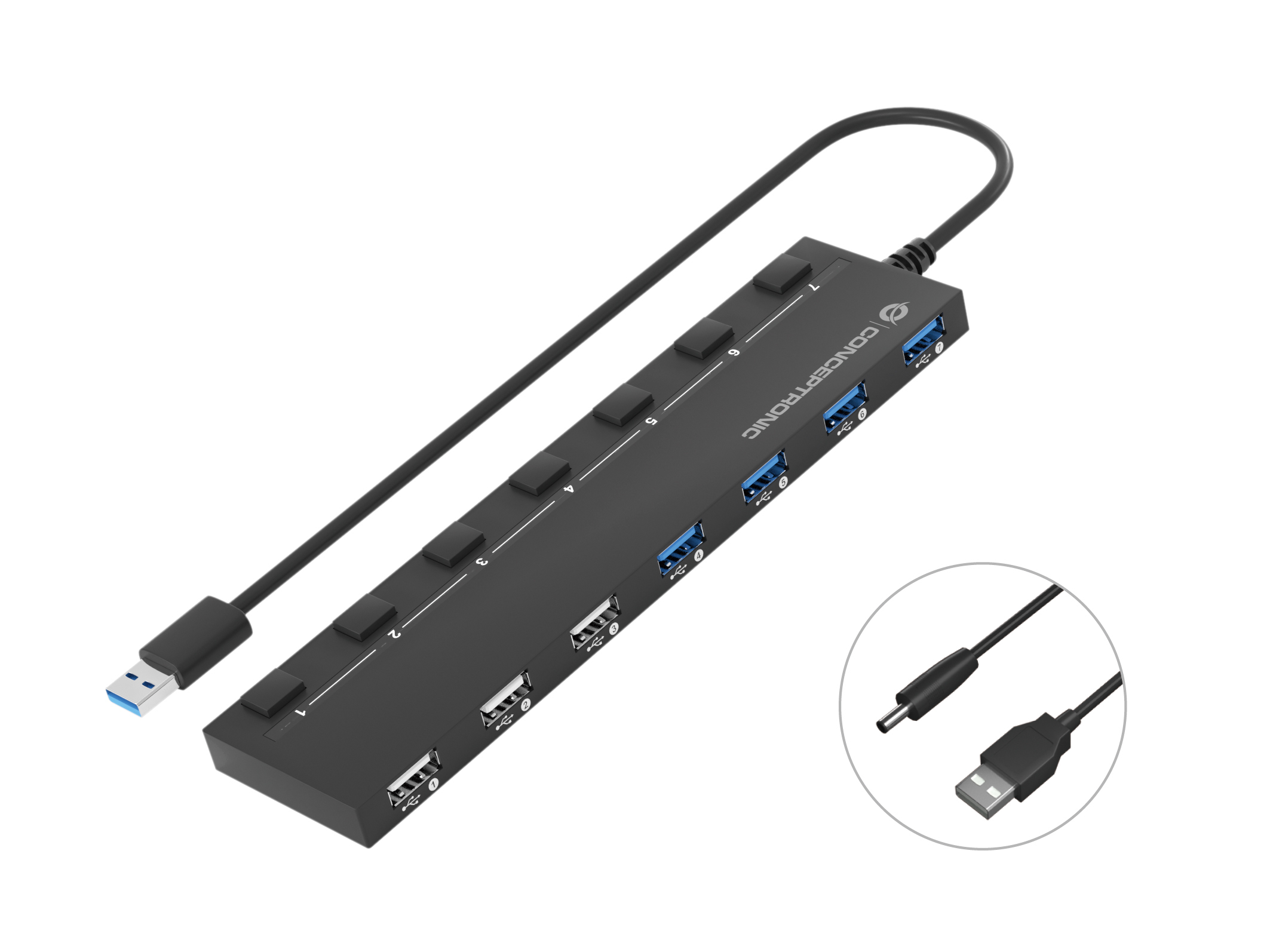 Image of Conceptronic HUBBIES09B interface hub USB Type-A 5000 Mbit/s Black