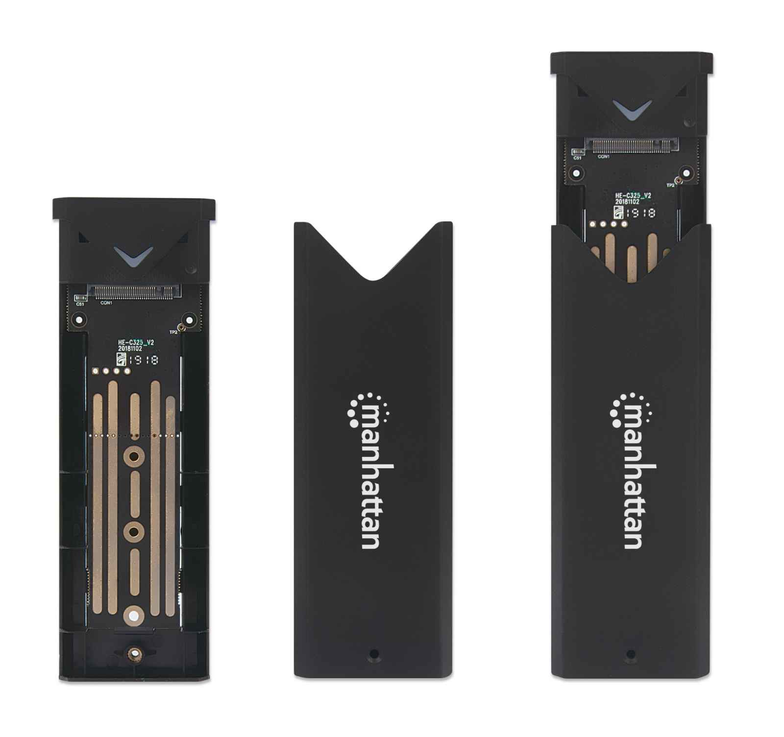 Manhattan M.2 NVMe SSD Enclosure, USB-C Female Connection, 10 Gbps (USB 3.2 Gen2 aka USB 3.1), UASP-compliant, Aluminum, Black, Box
