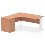 Dynamic Impulse W1600 x D1200 x H730mm Left Hand Crescent Desk Cable Managed Leg With D600mm Desk High Pedestal Beech Finish White Frame - I004072 DD