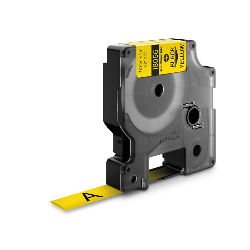 Image of Dymo 18056/S0718310 Heat Shrink Tubes black on yellow 12mm x 1,5m...