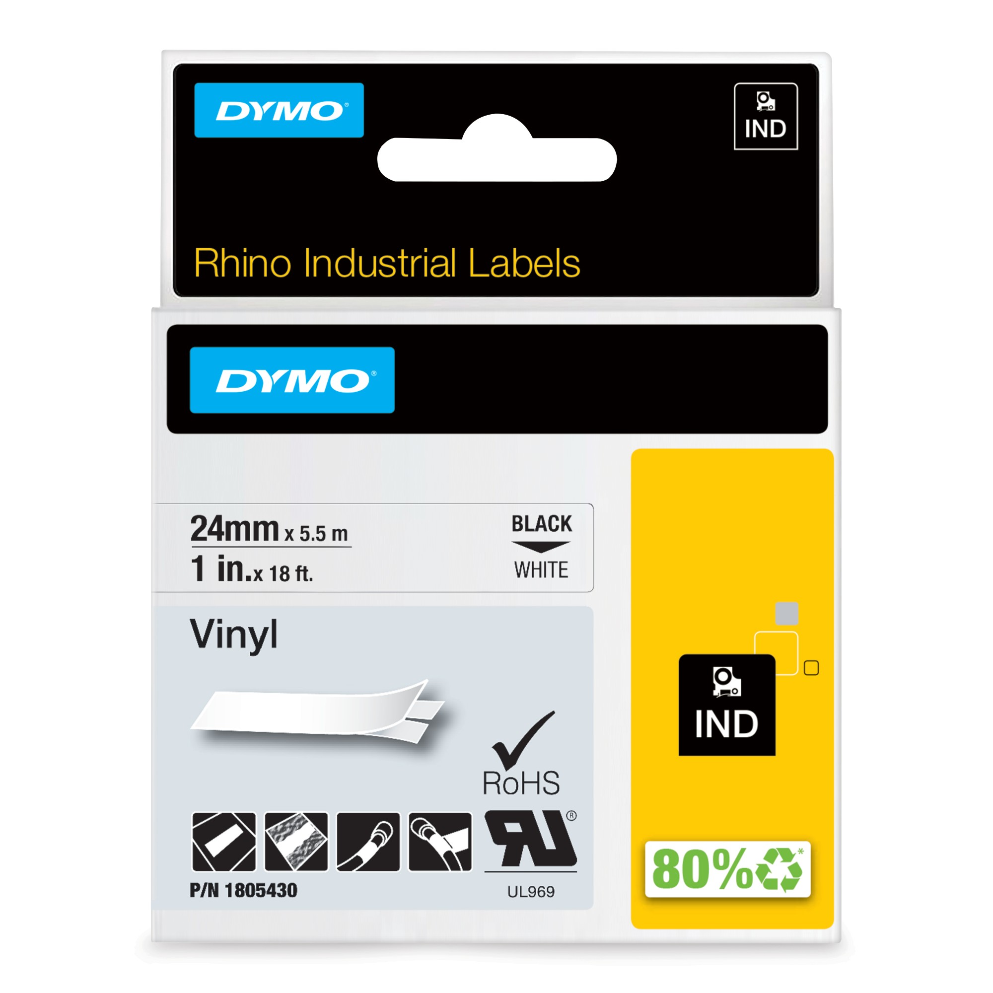 Dymo 1805430 Ribbon Vinyl black on white 24mmx5,5m for Dymo Rhino 6-24mm