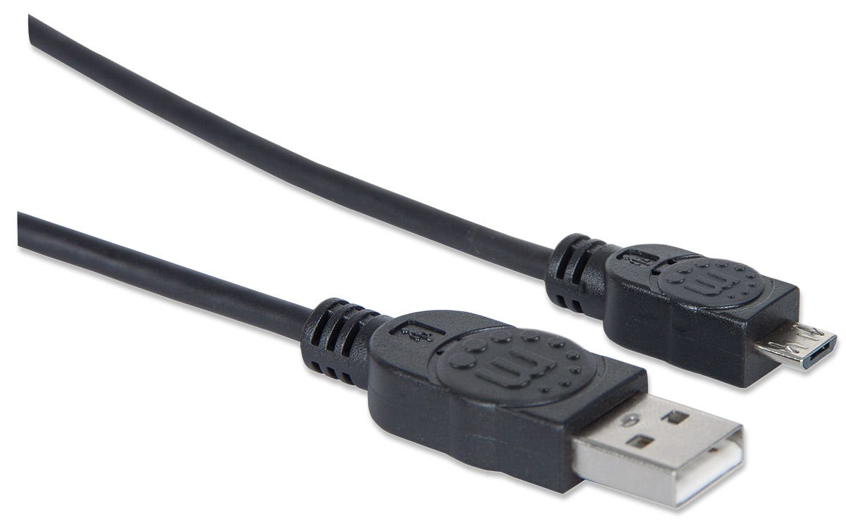 Manhattan USB-A to Micro-USB Cable, 1.8m, Male to Male, 480 Mbps (USB 2.0), Black, Polybag