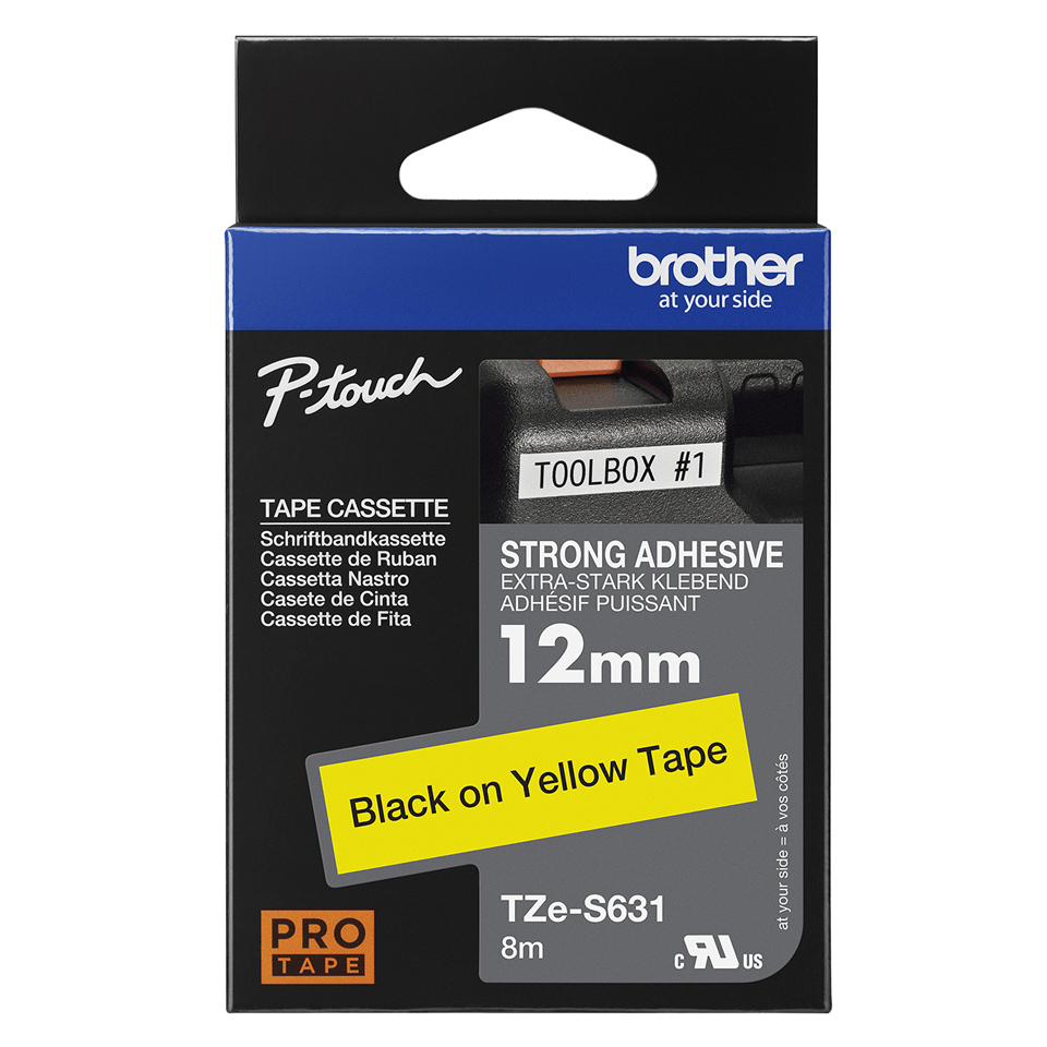 Brother TZE-S631 DirectLabel black on yellow extra strong Laminat 12mm x 8m for Brother P-Touch TZ 3.5-18mm/6-12mm/6-18mm/6-24mm/6-36mm